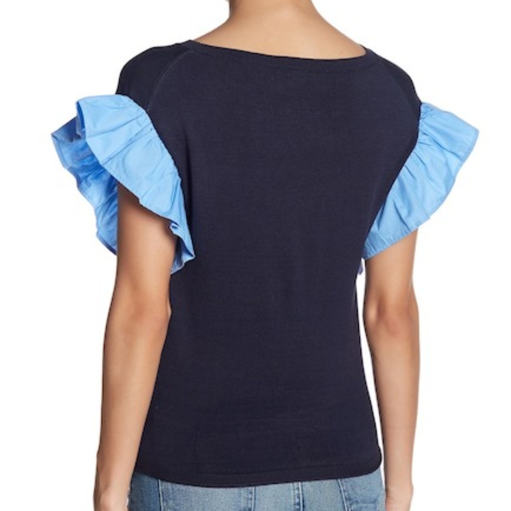 Love Token Ruffle Sleeve Blue Mix Top.